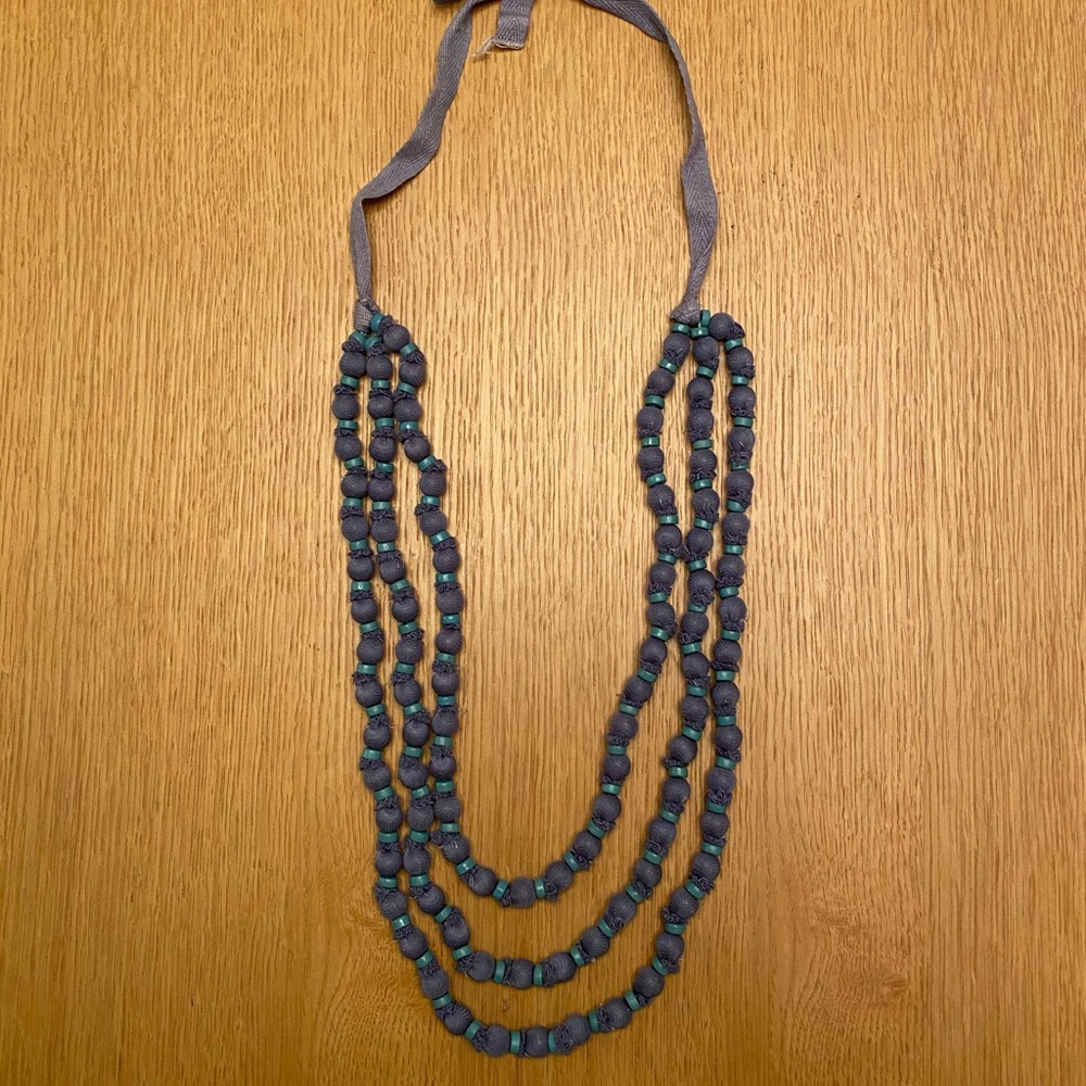 Cloth beaded blue long necklace